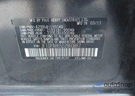 2013 Subaru Impreza 2.0I Limited from USA, damaged, VIN JF1GPAH65D2860887